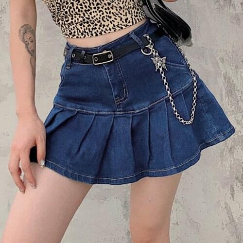 2021 Summer Preppy Style Ruffles Denim Skirt Casual High Waist Zipper Fly Safety Mini Jeans Skirt for Women Short Streetwear