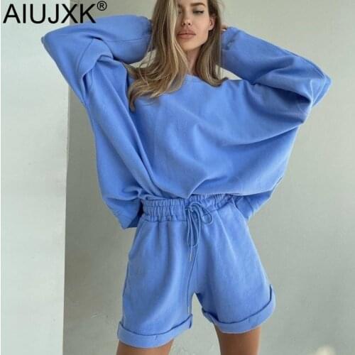 AIUJXK Spring Autumn Clothes Fashion Loose Two Piece Shorts Set Women 2021 Top And Short Outfits Streetwear Casual Tracksutis