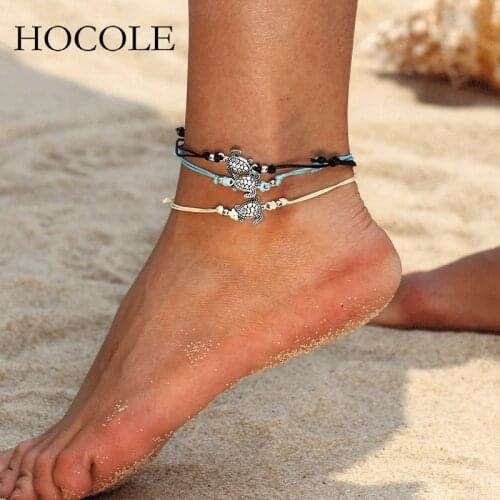 Bohemian Rope String Turtle Charm Anklet Bracelets For Women Blue Black White Foot Leg Bracelet Yoga Beach Jewelry Bijoux