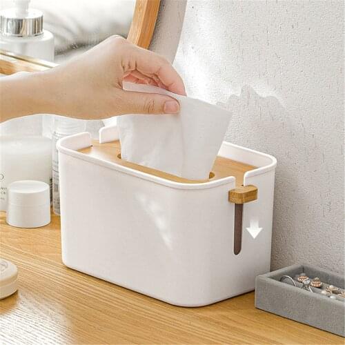 Paper Tissue Box With A Liftable Wood Cover Desktop Paper Towel Holder For Bedroom Dressers Paper Towels Storage
