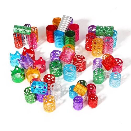 50Pcs Random Mix Aluminum Metal Tube Beads Braid For European Bracelet And Dreadlock Beads Adjustable Hair Braids Cuff Clip