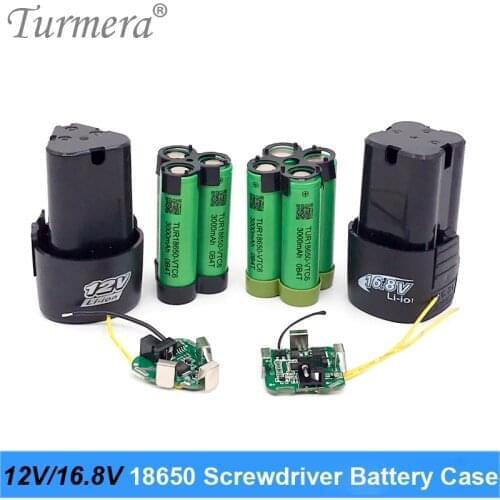 Turmera 12V 16.8V Drill Screwdriver Battery Case Box with 18650 Hoder Bracket 3S 4S 30A BMS Board for Shura Shurika Repair Use A
