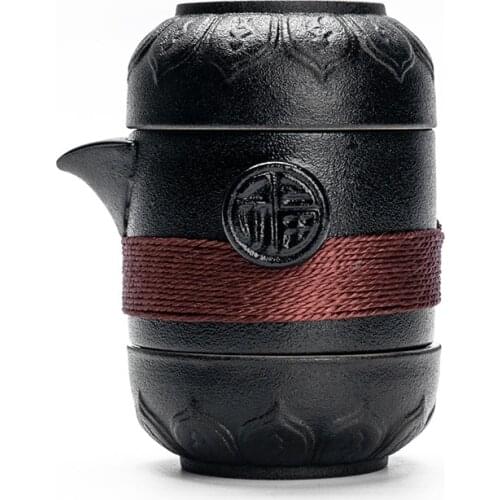 Black Ceramic Teapots With 2 Cups A Tea Sets Portable Travel Office Tea Set Drinkware