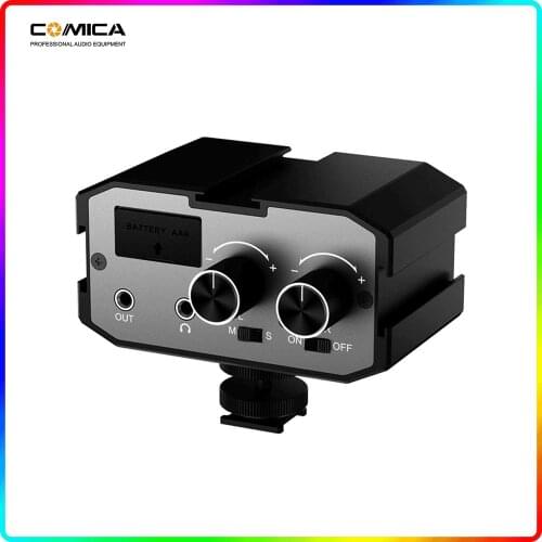 Comica AX1 Universal Microphone Audio Adapter Mixer Preamplifier with Stereo& Dual Mono inputs for Canon Nikon Camera Camcorders