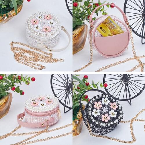 Flower Handbag Floral Shoulder Bags Children PU Leather Messenger Bag Girls Crossbody Bag Kids Small Round Satchel Handbags