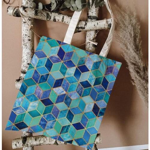 Abstract Geometric Three-dimensional Pattern Travel Cosmetic Bag Print Cube Picture Canvas Tote Bags Eco-friendly Shopping Bags