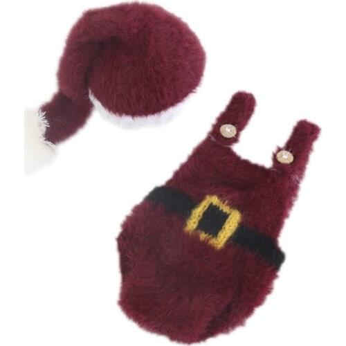 HOT sale Newborn Christina Santa Outfit Crochet Mohair Hooded Romper and Bonnet Set Baby Christina Diaper Hat Clothes Photo Prop