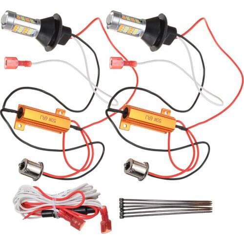 2pcs 1156 High Power P21W S25 BA15S 2835 42LED Car Daytime Running Turn Signal Lamp Dual Mode Color Switchback LED Bulbs