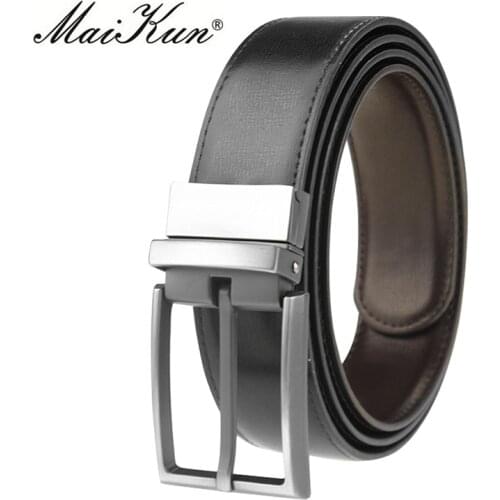 Maikun Designer Pin Buckle Leather Men Belts for Men Luxury Reversible Black Belts Fashion Business Mens Leather Belt