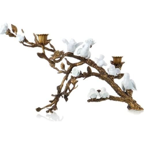 Good quality ceramic inlaid copper Candlestick European style porcelain creative living room decoration candle holder