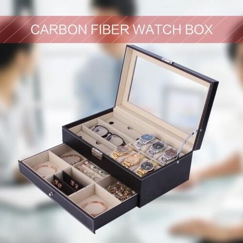 Multifunctional Double Layers Glasses Wooden Jewelry Watch Storage Box Sunglasses Watch Display Slot Case Box Container