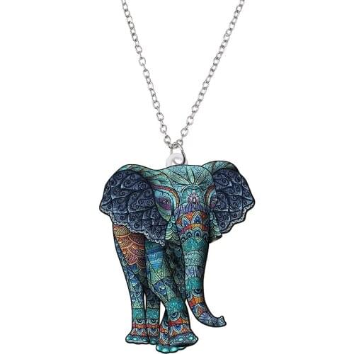 Fashion Jewelry Black Lucky Elephant Acrylic Sweater Chain Pendant Necklace For Women