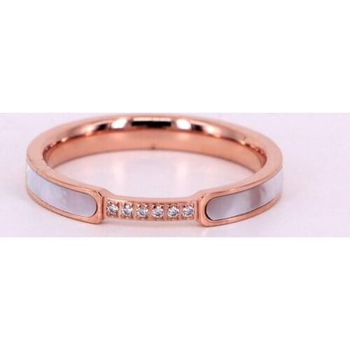 Fashion Stainless Steel Crystal Lover Shell Crystal Ring Engagement Rose Gold Color Women Lady Party Wedding Gift