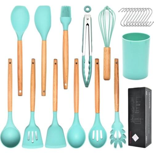New 12 Pieces Cooking Tools Set Silicone Kitchen Cooking Utensils Set Turner Soup Spoon Strainer Pasta Server Spoon Tongs Brush