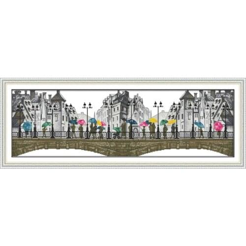 The Scenery In The Rain Cross Stitch Sets for Embroidery Kits 11ct 14ct Counted Printed Canvas DMC DIY Handmade Needlework Sets