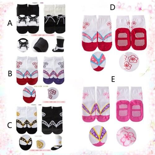 2 Pairs Baby Girl Boys Socks Japanese Cherry Print Kimono Socks Baby Japanese Clogs Socks Non-slip Socks