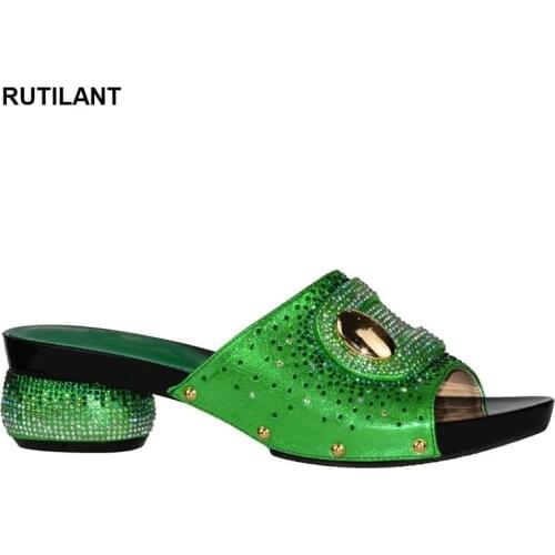 New Arrival Green Color Italian Shoes for Womens Wedding Italian Ladies Shoes Sets for Party Slip on Rhienstone Parties Shoes