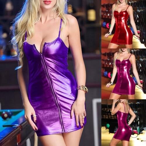 Womens Sexy Summer Zipper Skinny Sling Stretch Mini Skirt Tube Top Bag Hip Skirt Fashion Solid Color Leather Skirt S-XL