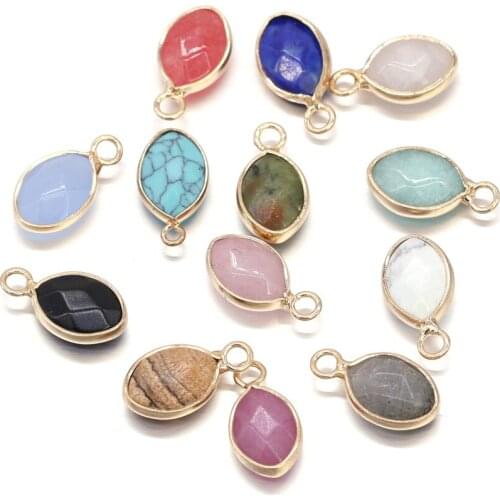 Natural Stone Pendants Egg Shape Faceted Crystal Agates Amazonites Stone Charms for Jewelry Making Necklace Bracelet Gift DIY