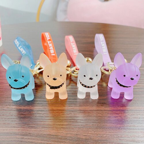 Lovely Transparent French Bulldog Keychain Acrylic Animal Dog Keyring Holder Bag Charm Trinket Bag Car Pendant Key Chains Gifts