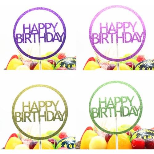 Multi Colors Happy Birthday Cake Topper Round Glittler Cake Flags Birthday Party Cake Baking Decor Geometric Cupcake Flags