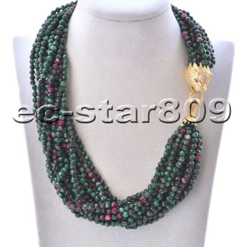 S2268 15row 20" 4mm Round Faceted Green-Red-Stone Necklace Cougar CZ