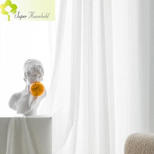 Korean and Japanese Pure White Plaid Warp knitting Tulle Curtains For Living Room Bedroom Window Screens Balcony Sheer Gauze