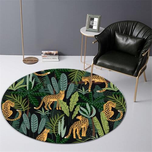 Cute Jungle Leopard Children Rooms Rug Round Carpet For Modern Living Room Flannel Cartoon Anime Bedroom Rug Mat Animal Print