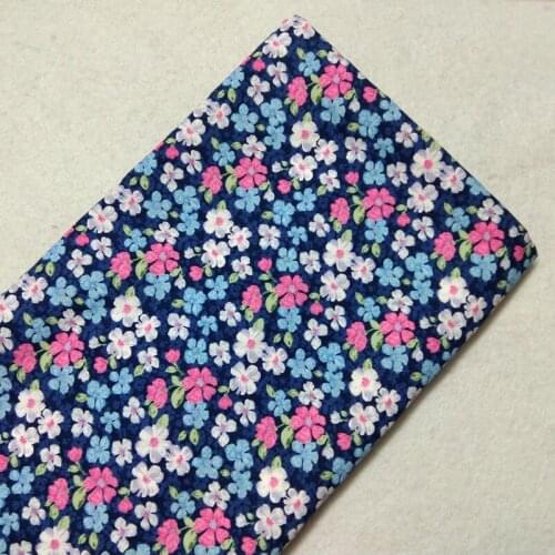 Graceful Navy Blue Colorful Blooming Flowers Printed Cotton Poplin Fabric 50x145cm Fabric Patchwork for Cloth Dress Party Decor