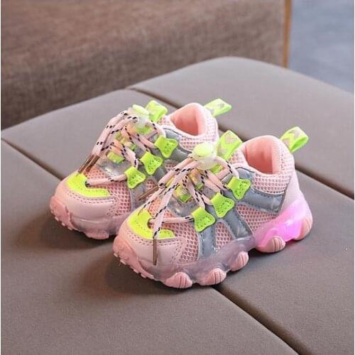 Size 21-30 Baby Girls Shoes With LED Lights Non-Slip Children Glowing Shoes Soft Bottom Luminous Toddler Shoes For Boys Girls
