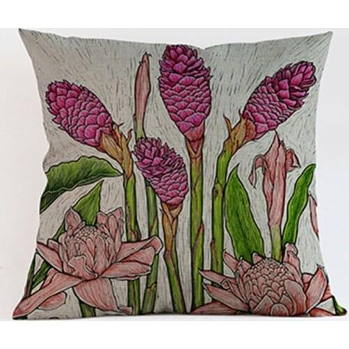 Vintage Flower Tropical Plants Leaves Cushion Cover Cotton Linen Decorative Pillowcase Chair Seat Square Pillow Cover Home Decor