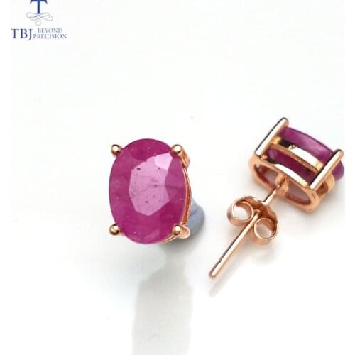 TBJ,natural 3ct ruby ov6*8mm gemstone simple & classic design earring in 925 sterling silver jewelry for girls & lady with box