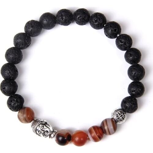 Women Men Natural agates stone bracelet healing Buddha Head Prayer Volcanic lava Stone Strand Beaded Charm Bracelet Yoga Jewelry