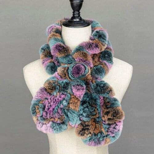 Women Real Rex Rabbit Knitted Fur Scarf Luxury Womens Winter Scarves 2018 Russia Scarf Ladies Warm Fashionable Womens Scarfs