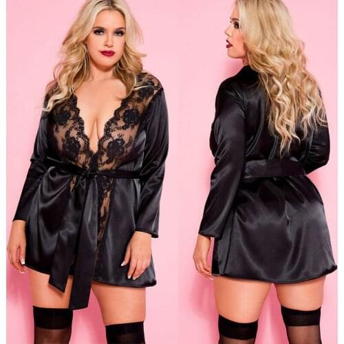 Sexy Lingerie Women Silk Lace Robe Dress Babydoll Nightgown Sleepwear Plus Size Sleepwear Sleepdress Nightdress Nightwear
