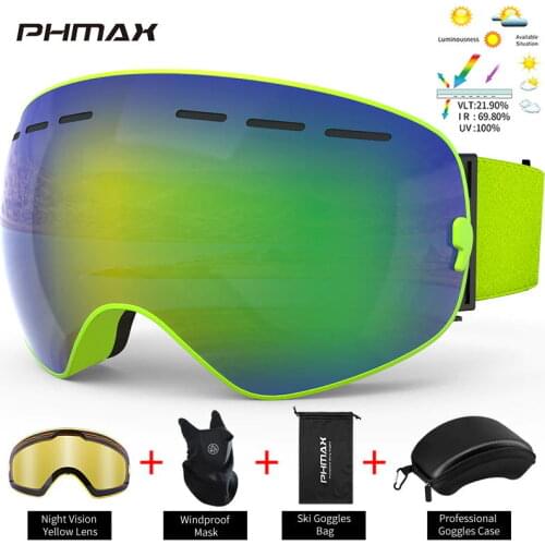 PHMAX Winter Ski Goggles Anti-UV Protection Men Women Snowboard Goggles Outdoor Sports Skating Skiing Snow Glasses With Case