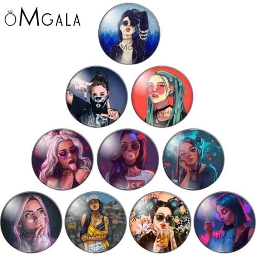 Fashionable Girls Cartoon Punk Women Photos 10pcs 12mm/18mm/20mm/25mm Round photo glass cabochon demo flat back Making findings