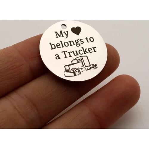 10pcs Stainless Steel Trucker Charms Engraved My Heart Belongs To A Trucker For Diy Jewellery Making