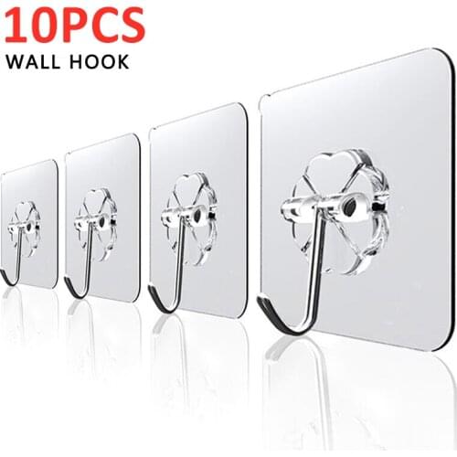 10pcs Wall Suction Hooks Strong Adhesive Multipurpose Hooks Bathroom Towel Hanger Kitchen Storage Hooks Home Storage Organizer