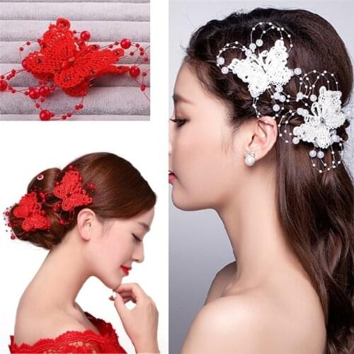 2Pcs/Lot Red White Butterfly Head Wear Women Fashion Hair Clip Hair Pin Hairwear Hair Pin Clip Wedding Hair Accessories