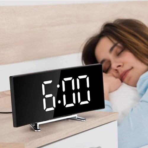 7 Inch Digital Alarm Clock Desk Table Clock Curved LED Screen Alarm Clocks For Kids Bedroom Clock Snooze Function Home Decor