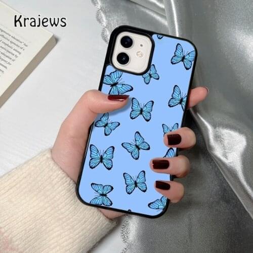Krajews Blue Butterflies coque Phone Case for iPhone 12 mini 5 6S 7 8 PLUS X XS XR 11 PRO MAX SE 2020 Back Cover Funda Shell