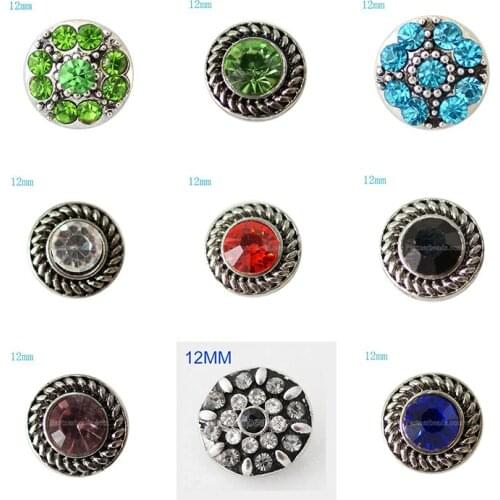 Flower 12mm Rhinestone Charms Metal snap button DIY jewelry KS2007