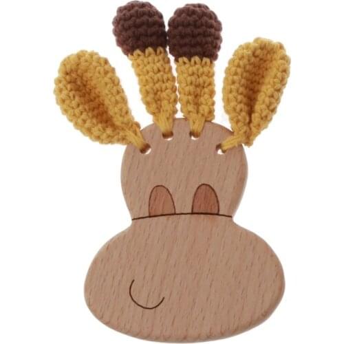 Baby Teether Safe Wooden Toys Mobile Pram Crib Ring DIY Crochet Rattle Soother Q1FE