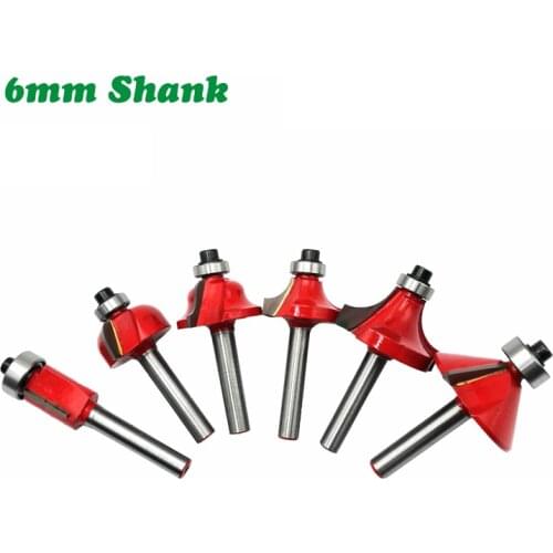 6PC/Set 6MM Shank Milling Cutter Wood Carving Woodworking Flush Trim Router Bit Beading Bit Corner Round Cove Tungsten Carbide