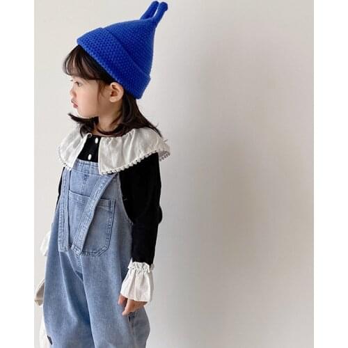 2021 Girls Clothes Baby Girls Spring New Lapel Lace Bottomed T Shirt Kids Korean Top