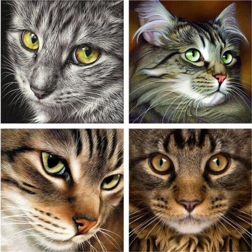 Huacan 5d Diamond Painting Cat Home Decoration Diamond Embroidery Mosaic Cross Stitch Animal Kit