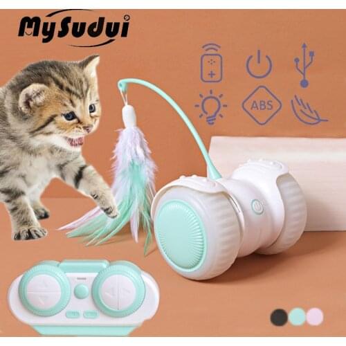 Remote Control Toys For Cat Smart Automatic Interactive Electric Cat Toy Feather Stick Intelligent Rolling Led Teasing Car Usb