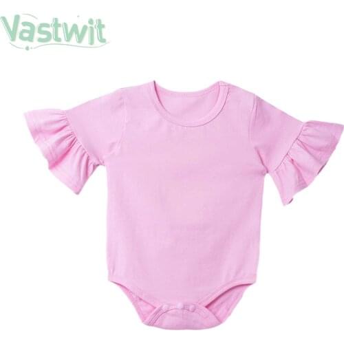 Baby Summer Clothing Newborn Baby Boy Girl Solid Casual Jumpsuit Bodysuit Clothing For Party Flare Sleeve Clothes Outfits 0-24M