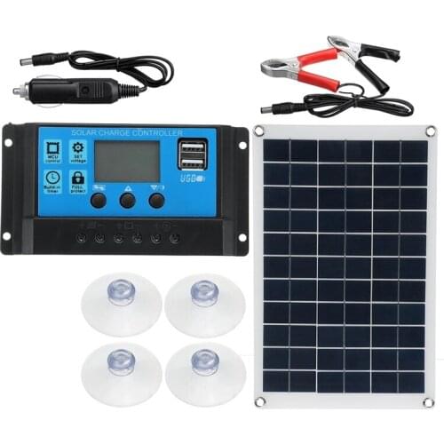 20W Solar Panel Kit Complete 18V USB with 30A Controller Solar Cells for Car Yacht RV Boat Mobile Phone Battery Charger